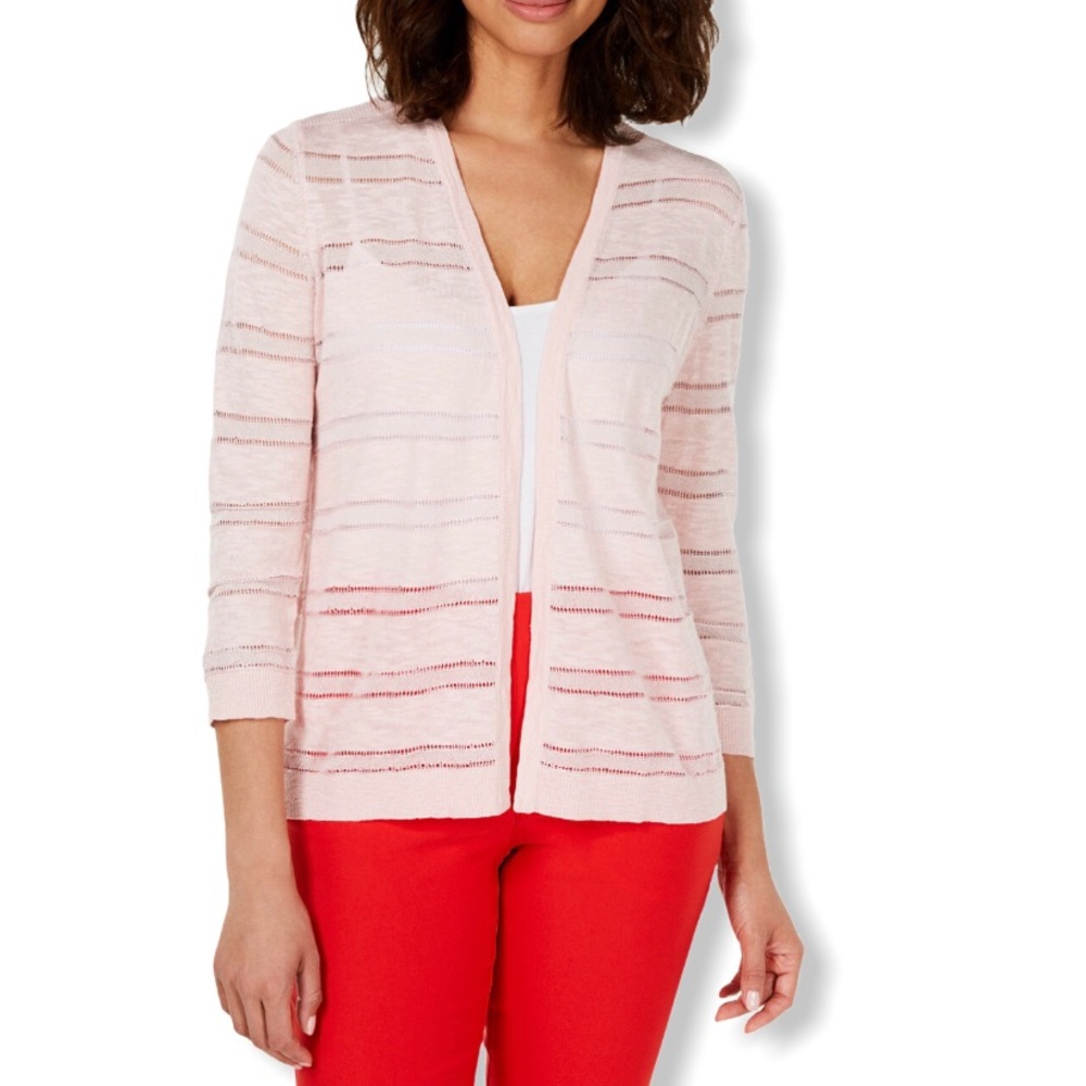 Charter Club Petite Pointelle-Striped Card…